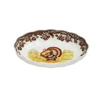Spode Woodland - Plato ovalado estriado de 6 pulgadas, diseño de pavo, vajilla de cerámica de porcelana con temática de caza, apto para microondas y lavavajillas, para aperitivos, postres, cena de