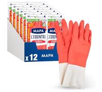 Spontex MAPA L'Essentiel - 24 guantes domésticos de látex interior de fibras de algodón, sensibilidad y flexibilidad, revestimiento antideslizante, 12 paquetes de 2 pares - Talla M