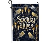 Spooky Ghost - Bandera de jardín con cita de fantasmas de Halloween, 30,5 x | Damasco gótico, bandera de césped, candelabro antiguo, velas parpadeantes, exhibición de patio de temporada