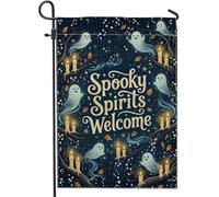 Spooky Spirits - Bandera de jardín con cita de Halloween, 30,5 x 45,7 cm | Ilustración fantástica, bandera de patio, ramas de árboles, velas brillantes, hojas de otoño, decoración de temporada al aire