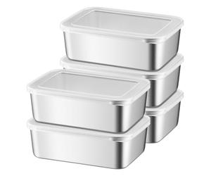 Sporgo 5 piezas de tarros herméticos con tapa: tarros herméticos de acero inoxidable de 1100 ML, tarros para congelar reutilizables, tarros de almacenamiento, caja de conservación para la cocina, para