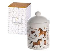 SPOTTED DOG GIFT COMPANY Bote Cocina Almacenaje de Cerámica con Tapa, 1000 ml Tarro de Almacenamiento para Café Azúcar Té con Diseño de Caballos, Regalos para Amantes de los Animales