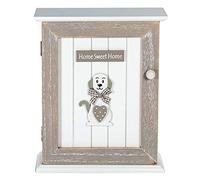SPOTTED DOG GIFT COMPANY Caja para Llaves 6 Ganchos, Caja Colgador Llaves, Armario de Llaves para la Pared, Madera Blanco y Gris, Decoración para la Cocina y el Hogar con Diseño de Perro