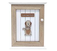 SPOTTED DOG GIFT COMPANY Caja para Llaves 6 Ganchos, Caja Colgador Llaves, Armario de Llaves para la Pared, Madera Blanco y Marrón, Decoración para la Cocina y el Hogar con Diseño de Perro