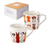 SPOTTED DOG GIFT COMPANY Juego de 2 Tazas de Café con Diseño de Perros Felices 380 ml, Tazas de Cerámica para Café y Té, Regalos para Amantes de los Perros