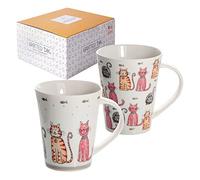 SPOTTED DOG GIFT COMPANY Juego de 2 Tazas de Gato 360 ml, Tazas de Café y Té de Cerámica con Diseño de Gatos Lindos, Regalos para Amantes de los Gatos