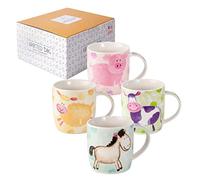 SPOTTED DOG GIFT COMPANY Juego de 4 Tazas de Café con Diseño de Oveja Vaca Caballo Cerdo 350 ml, Tazas de Cerámica para Café y Té, Regalos para Amantes de los Animales