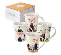 SPOTTED DOG GIFT COMPANY Juego de 4 Tazas de Gato 360 ml, Tazas de Café y Té de Cerámica con Diseño de Gatos Negros, Regalos para Amantes de los Gatos