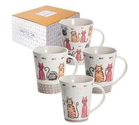 SPOTTED DOG GIFT COMPANY Juego de 4 Tazas de Gato 360 ml, Tazas de Café y Té de Cerámica con Diseño de Gatos Lindos, Regalos para Amantes de los Gatos