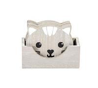 SPOTTED DOG GIFT COMPANY Juego de 6 Posavasos con Soporte, Posavasos Madera con Diseño de Gato Animales para Bebidas y Tazas, Regalos Originales Decorativos para Amantes de Gatos (Gris)