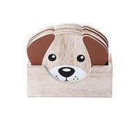 SPOTTED DOG GIFT COMPANY Juego de Posavasos de Madera con Soporte, 6 Piezas Posavasos Diseño de Perro para Bebidas Vasos Tazas, Decoración de Cocina Hogar, Regalos para Amantes de los Perros