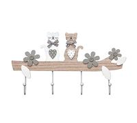 SPOTTED DOG GIFT COMPANY Perchero de pared Colgador de pared Madera con 4 Ganchos para Pared o Puerta, Originales Decoración de Hogar y Habitación para Amantes de Gatos Animales