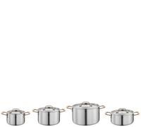 Spring Juego de cacerolas GOURMET, 4 piezas, cacerolas multicapa con tapa de acero inoxidable, aptas para horno, con escala interior, cacerola Ø 16, 20, 24 cm, cacerola de 20 cm de diámetro, oro rosa