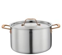 Spring Olla Gourmet de varias capas con tapa de acero inoxidable, apta para horno, con escala interior, diámetro 24 cm, altura 14 cm, 6,5 litros, oro rosa