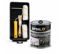 SPSIL Esmalte Antioxidante Disolvente Negro Brillo 750ml + Kit Pintura 5 Piezas (2 Rodillos, Varilla, Bandeja, Brocha) Secado Rápido Sin Imprimación para Madera Metal Interior Exterior