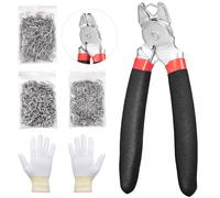 Spurtar Juego de alicates para anillas en ángulo con 360 anillas 3/4‘’ 1/2‘’ 3/8‘’ de acero A3 con resorte para cercas de tapicería, jaulas de animales, bolsas de red, trampas, etc.