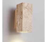 Square Yellow Travertine Stone Sconce Home Interior Style Wall Light Fixtures for Living Room Clear Wood Grain Base Lamp for Spaces, Bedrooms, Dining Rooms