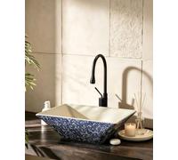 SQYHYTS Lavabo De Cerámica Tipo Cuenco Lavabo De Sobremesa Lavabos Vintage De Porcelana Azul Y Blanca Lavadero De Baño Tipo Cuenco De Un Solo Seno Rectangular 3 Opciones De Grifería,B,50×38×15cm