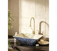 SQYHYTS Lavabo De Cerámica Tipo Cuenco Lavabo De Sobremesa Lavabos Vintage De Porcelana Azul Y Blanca Lavadero De Baño Tipo Cuenco De Un Solo Seno Rectangular 3 Opciones De Grifería,C,50×38×15cm