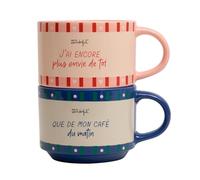 Sr. Wonderful - Juego de 2 tazas apilables - Te quiero aún más que mi café de la mañana - Capacidad de las tazas: 370 ml