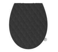 SREWOHS PRO Asiento de inodoro universal en forma de O con cierre suave y liberación rápida, material de polipropileno negro, patrón de diamante, fácil de instalar y limpiar, se adapta a la mayoría de
