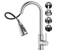 SREWOHS PRO Grifo Cocina Extraible, Grifo Cocina Fregadero con 4 Modos Giratorio a 360° Torneira Cozinha Monomando, Cabezal Rociador de ABS, Acero Inoxidable Grifos Cocina Fregadero de 1 Agujero