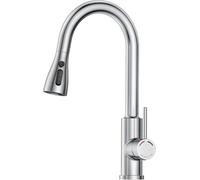SREWOHS PRO Grifo Cocina Extraible - Grifos Fregadero con Caño giratorio de 360°,4 Modos Monomando Acero Inoxidable Torneira Cozinha,Cabezal Rociador de ABS,Arco Alto, para Fregadero Cocina 1 Agujero