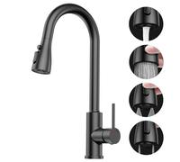 SREWOHS PRO Grifo Cocina Extraible - Grifos Fregadero con Caño giratorio de 360°,4 Modos Monomando Acero Inoxidable Torneira Cozinha,Arco Alto, para Fregadero Cocina 1 Agujero,Negro