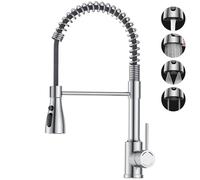 SREWOHS PRO - Grifo mezclador para fregadero de cocina con 4 funciones, giratorio 360°, mango único, arco alto, acero inoxidable, grifo de cocina comercial para accesorios estándar del Reino Unido