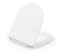 SREWOHS PRO Tapa de inodoro con descenso automático en forma de D [corto], 42,7 x 36,4 cm, color blanco, Duroplast, Slim Line, tapa de inodoro con cierre rápido, cierre suave