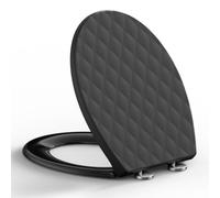 SREWOHS PRO Tapa de Inodoro Forma O con Cierre Suave Doble, PP con Diseño 3D Efecto Piel, Anti-UV, Quick Release, Fijación Superior, Tornillos 7 cm, Negro