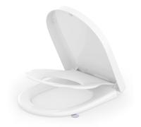 SREWOHS PRO Tapa wc universal Familiar Forma de D, Asiento de Inodoro con Cierre Suave en Forma de D con Liberación Rápida, Dos en Uno para Adultos y Niños, Blanco, 45 * 36,1 * 5 cm