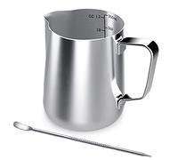 SRXWO Jarra de acero inoxidable, 350 ml de crema de café de mano, para espuma de leche, jarra con marca de medición y bolígrafo Latte Art, perfectas para barista, capuchino