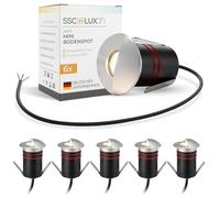 SSC-LUXon JAVO, juego de 6 focos empotrables para suelo, uso exterior, IP67, luz cálida, diámetro 47 mm. Focos de alumbrado para caminos, fabricados en aluminio, con alimentación de 230V y luz lateral