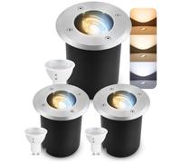 SSC-LUXon JUAVI - Juego de 3 focos empotrables para suelo (3 unidades, IP67 | Focos de suelo giratorios para caminos, bancales y terrazas, color de luz ajustable cálido, neutro, frío, lijable