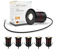 SSC-LUXon, juego de 6 focos empotrables para suelo LED, para exteriores, 230V, luz cálida. Focos pequeños, aptos para tránsito peatonal, IP67, color negro, diámetro 47mm