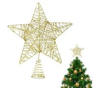 SSKHE Adorno para la Copa del Árbol de Navidad - 1 pieza de estrella dorada con purpurina de 5 puntas para la copa del árbol, decoración festiva de Navidad para árboles de 1.2 a 2.1m, para el hogar