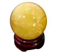 SSOPTMCB Yellow Crystal Ball for Home Decoration, Polished Citrine Divination with Wood Stand,Feng Shui Gemstone for Gifts Family Office Decor,50~55mm Gemstone Stone