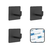 SSYR&P Juego de 4 Ganchos Adhesivos, Ganchos Adhesivos de Acero Inoxidable, Ganchos Impermeables Autoadhesivos 3M, No Requiere Perforación, Ideal para Cocina, Baño, Oficina. (negro)