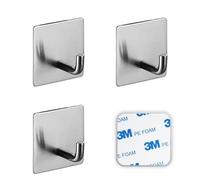 SSYR&P Juego de 4 Ganchos Adhesivos, Ganchos Adhesivos de Acero Inoxidable, Ganchos Impermeables Autoadhesivos 3M, No Requiere Perforación, Ideal para Cocina, Baño, Oficina. (plata)