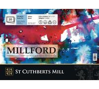 ST CUTHBERTS MILL Millford, Papel de acuarela para bellas artes, Prensado en frío (NO), 300gsm, Bloc pegado por los 4 lados, 16x12, Blanco, 20 hojas
