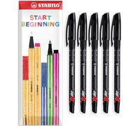 STABILO Bolígrafo de grado examinado, bolígrafos de papelería para estudiantes, universidades, trazo de 0,45 mm de ancho, en paquete de regalo, paquete de 5 unidades, tinta negra