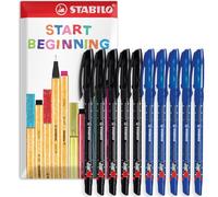 STABILO Bolígrafo Exam Grade | Bolígrafos de papelería para estudiantes/universidad | Ancho de línea de 0,45 mm | En embalaje de regalo (negro y azul, paquete de 10)