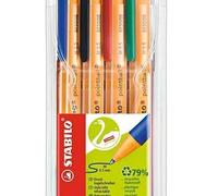 STABILO - Bolígrafo retráctil - pointball - Pack de 4 - azul, verde, rojo, negro
