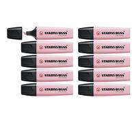 Stabilo Boss Original Pastel 10 Highlighters - Set of 10 fluorescent markers with anti-dry technology, water-based ink, and recyclable materials, ideal for school supplies and stationery needs.