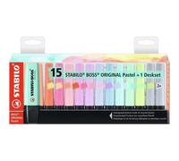 STABILO Marcadores fluorescentes BOSS Original – Trazo 2-5 mm, recargable – Pastel, Blister x15