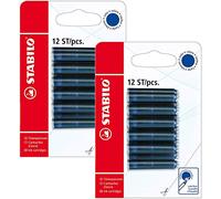STABILO Cartucho de tinta: tinta azul (borrable) (24 cartuchos/azul).