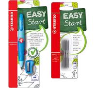 STABILO EASYergo 3.15 - Lápiz de impresión ergonómico para diestros (6 unidades), color azul claro y oscuro, incluye 1 mina gruesa, dureza HB y sacapuntas + minas para rellenar, paquete de 6 unidades,
