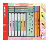 STABILO - Estuche mixto de 13 piezas Pastel Collection - Contiene 6 marcadores swing cool + 3 rotuladores punta fina point 88 + 3 rotuladores pointMax + 1 regla plantilla