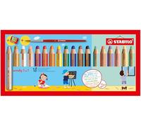 STABILO Lápices de color woody 3 en 1 con sacapuntas y pincel — Estuche 18 (12 estándar, 6 pastel)